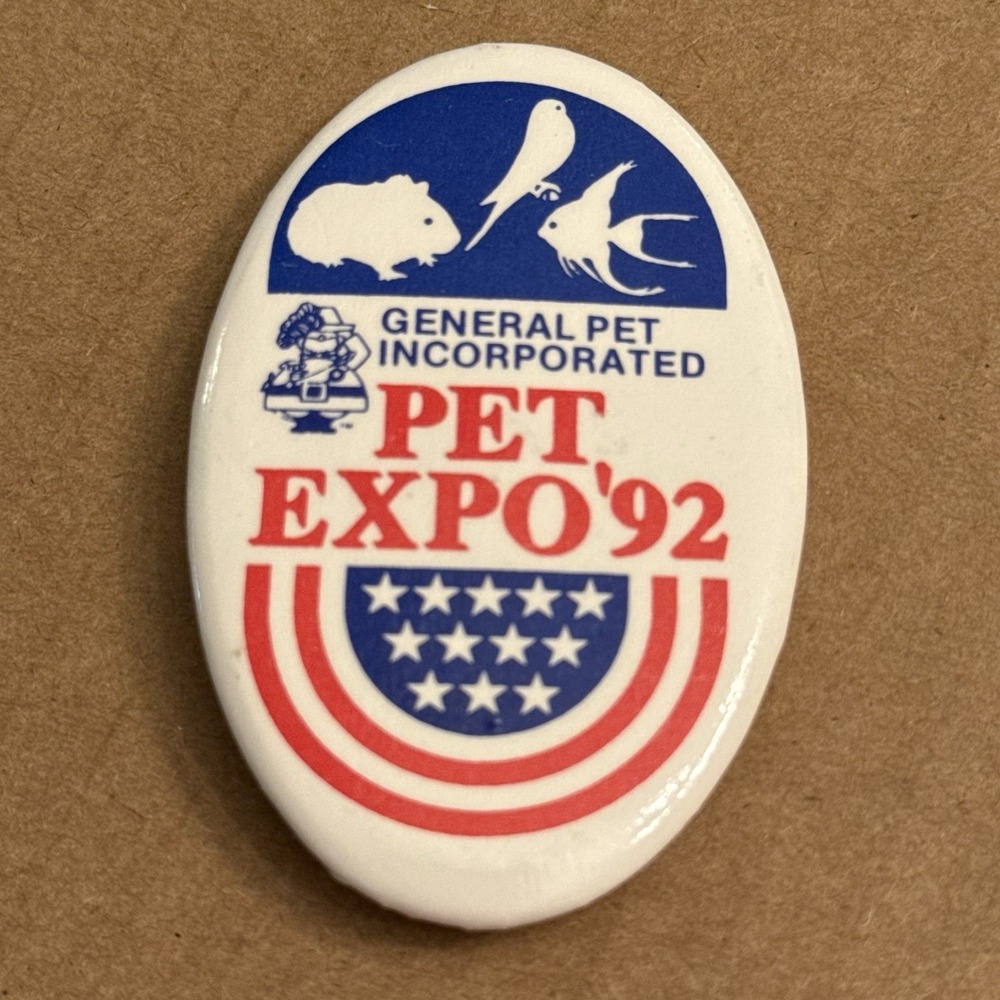 General Pet Inc. Expo 1992 Red White Blue Vintage Pinback Button Pin Oval